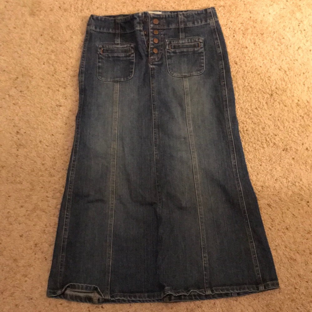 Calf length jean skirt